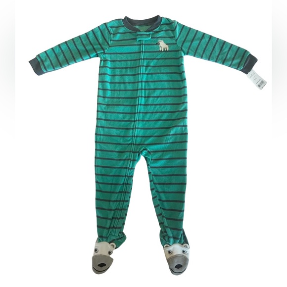 Carter's Toddler 1 Piece Legged Pajamas 3T Aqua & Blue With Bear Feet NWT - Picture 1 of 6